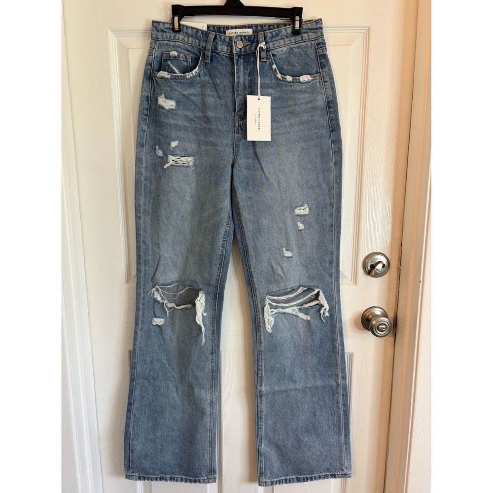 Flying Monkey Distressed 90s Vintage Flare Light Blue Jeans Size 27
